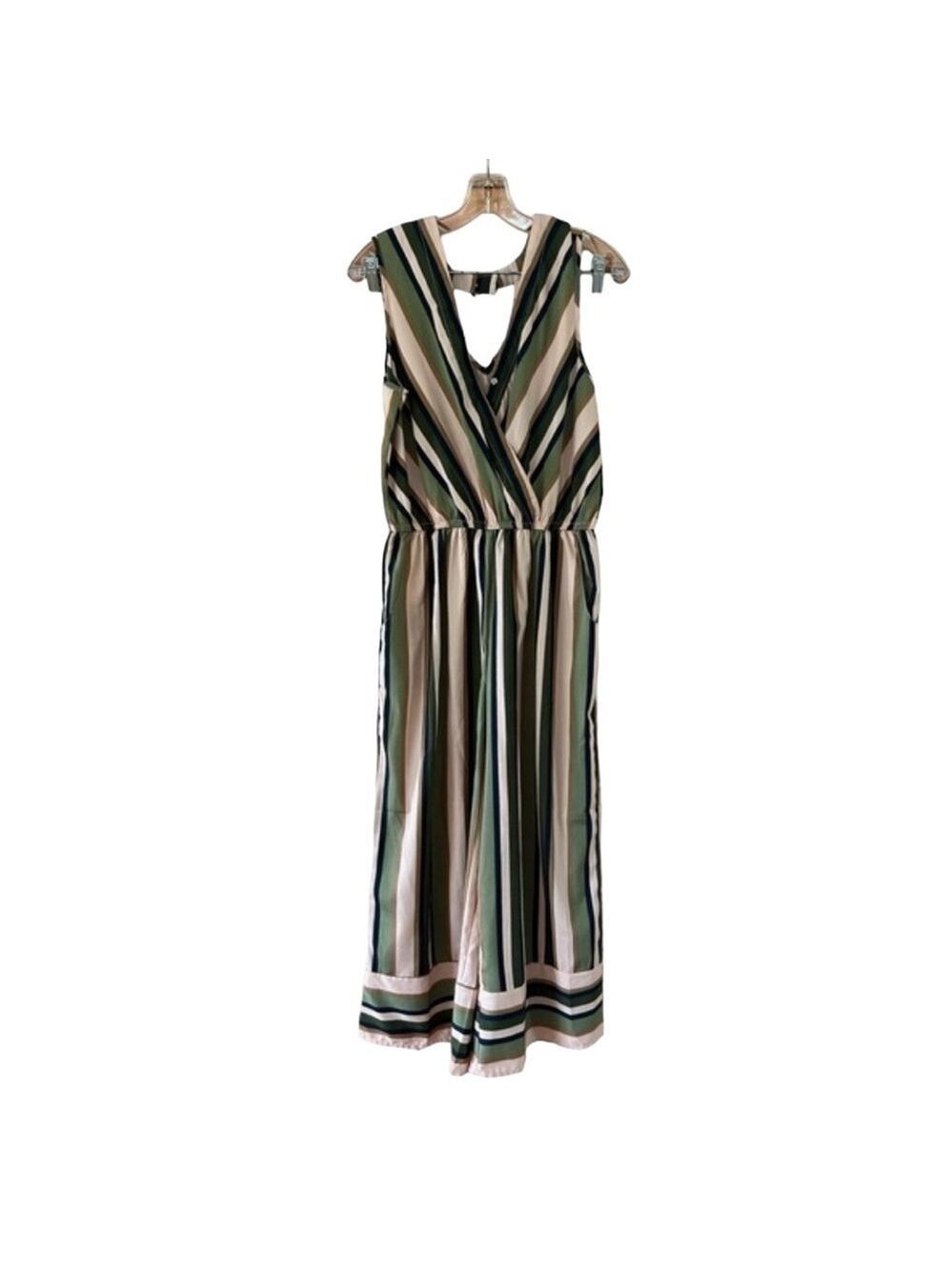 Speed Control Striped Sleeveless Jumpsuit Medium